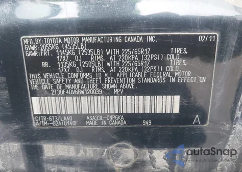 2011 Toyota Rav4 Limited from USA, damaged, VIN 2T3DF4DV6BW120039